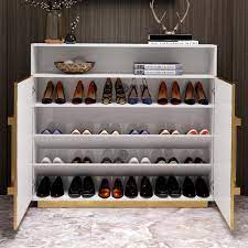 5 tier shoe rack, plastic shoe organizer, utility storage shelf rack, diy 10 pair closet organizers and storage, shoe cabinet, shoe rack for entryway, shoe storage, storage shelves, cube storage (5 tier/cube) 4.8 out of 5 stars. White Shoe Storage Cabinet Modern 5 Shelves Entryway Shoe Cabinet In Gold 16 Pairs Shoe Storage In Bedroom Shoe Storage Cabinet Entryway Luxury Closets Design