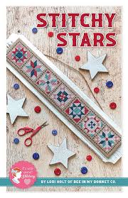 Has patterns for rose hips & ivy drum pinkeep, in my garden drum pinkeep, my home scissor box, summer basket button bag, hollyhocks were always there huswife, garden friendly sewing bag. Stitchy Stars Cross Stitch Pattern Lori Holt Of Bee In My Bonnet With It S Sew Emma Ise 441 It S Sew Emma