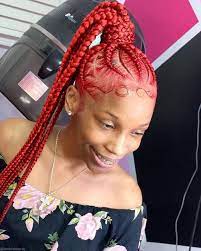Red Braided Ponytail Style In 2021 Hair Styles Braided Ponytail Braid Styles