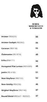 Size Guide For Ray Ban Sunglasses Visiofactory