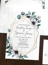 Geometric Wedding Invitation Set Floral Wedding Invitation Etsy Geometric Wedding Invitation Floral Wedding Invitations Industrial Wedding Invitations