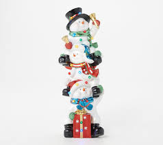 Kringle Express Indoor Outdoor 36 Oversized Lit Stacking Snowmen Qvc Com Snowman Decorations Snowman Green Led Lights