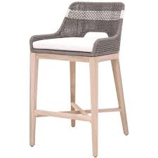 Theodore Coastal Beach Grey Woven Rope Teak Wood Outdoor Bar Stool In 2020 Outdoor Bar Stools Bar Stools Counter Stools