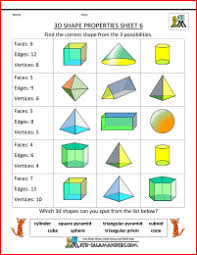 printable 3d shapes worksheets properties 6 faces edges