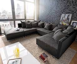 Wohnlandschaft Clovis Schwarz Modulsofa Mit Hocker Delife Eu Modul Sofa Grosse Couch Wohnung Sofa