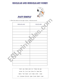 regular and irregular verbs chart esl worksheet by ye86