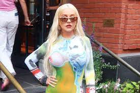 Christina Aguilera Wears Feben Nude Illusion Dress in N.Y.C.