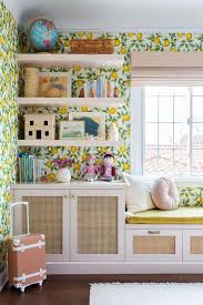 Get the best deal for kids wall shelves 1 shelves from the largest online selection at ebay.com. White Floating Shelves On Lemon Print Wallpaper Transitional Girl S Room