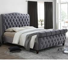 Distressed finishing in a great gray ash finish. Colorado Grey Velvet Fabric Sleigh Bed Fabric Bed Frame Fabric Sleigh Bed Velvet Bed Frame