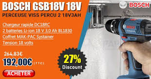 Bosch Perceuse Viss Percu 2 18v3ah Gsb18v En 2020 Perceuse Chargeur Coffret