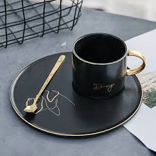 Creative Black Ceramic Coffee Mug And Saucer With Spoon Ceramic Coffee Cups Couple Mugs Mugs