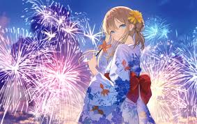 4k ultra hd anime wallpapers. Beautiful Anime Girl In Kimono On The Background Of Fireworks Desktop Wallpapers 1600x1200