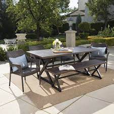 Rattan garden dining table and dining chairs. Medway 6 Piece Dining Set Joss Main Outdoor Dining Set Dining Set With Bench Wicker Dining Set