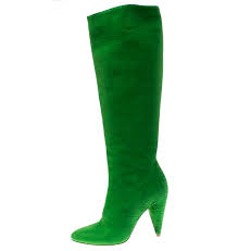 Maison Martin Margiela Parakeet Green Textured Suede Knee Length Cone Heel Boots Size 38