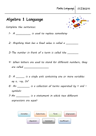 Meaning of worksheet icons this icon means that the activity is exploratory. Math Language Algebra 1 Worksheet For 9 16 Year Old Teaching Resources