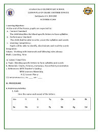 Here are the grade 1 learner's materials/lm. Mtb Final Co Docx Lesson Plan Learning