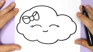 Draw a curved line extending from the top of the oval, passing outside the shape and across the bottom, and returning to the top. How To Draw A Cute Cloud Easy Happy Drawings Myhobbyclass Com
