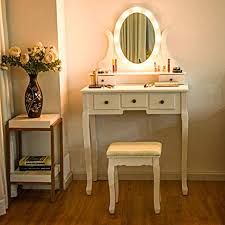 Amazon Com Giantex Vanity Dressing Table Set With Makeup Mirror With 12 Led Lights Removabl Dressing Table With Stool Beautiful Vanity Table Vanity Table Set