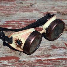 Sand White And Copper Steampunk Goggles With Copper Gears Etsy Steampunk Goggles Steampunk Goggles