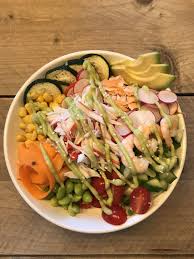 Homemade Buddha Bowl With Shrimp Smokes Salmon Surimi And Lots Of Vegetables Food Eat Smoked Salmon