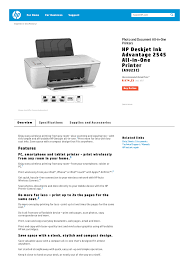 All in one printer (multifunction). Hp Deskjet Ink Advantage 2545 All In One Printer A9u23c Manualzz