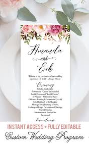 Floral Wedding Program Wedding Program Pdf Custom Program Etsy Weddings Decorations Elegant Romantic Printable Wedding Programs Wedding Decor Elegant