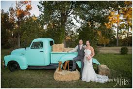Old Turquoise Truck With Hay Bales For Wedding Prop The Carriage House In Conroe Texas Www Photographybyn Old Trucks Monster Truck Room Decor Antique Trucks