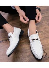 Men S White Leather Slip On Dressshoes With Crocodile Skin Pattern Buckle Decorated On Vamp Casual Slip On Dress Shoe Dress Shoes Men Leather Slip On Shoes