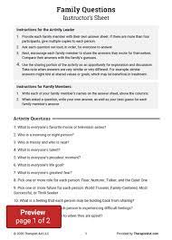 If you paid attention in history class, you might have a shot at a few of these answers. Family Questions Activity Worksheet Therapist Aid