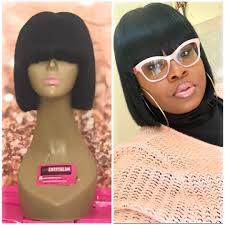 Although these blunt bangs are not as dense as most other styles, they look equally stunning. Amazon Com Blunt Cut Bob With Chinese Bangs W Lace Closure Full Lace Wigs 10 Beauty Personal Care