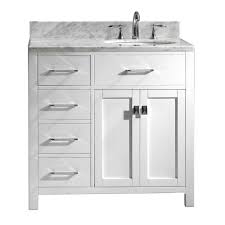 Virtu Usa Caroline Parkway 36 In W Bath Vanity In White With Marble Vanity Top In White With Round Basin Ms 2136l Wmro Wh Nm The Home Depot Bathroom Sink Vanity Single Sink Bathroom Vanity