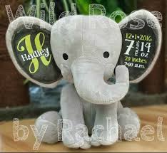 Birth Announcement Personalized Stuffed Animals A Personalized Plush Elephant With Babys Name And Birth Stats Featured Perfect As An Addition To A Nursery Or As A Gi Baby Monogram Elephant Birth Cricut Baby