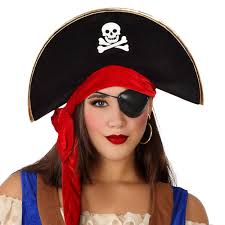 Trucco Costume Carnevale Pirata Femmina Cappello Pirata Donna Nero Teschio  Fascia