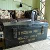 Vintage military trunk industrial wwii footlocker metal chest coffee table box. 1