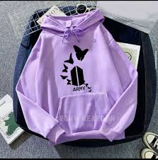 Light Purple Bts Army Printed Fleece Full Sleeves Pull Over Hoodie For Women
