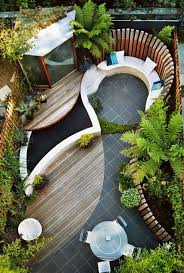 Garden Design Curved Lines Wood Garden Fence Round Garden Table Garden Furniture Backyard Dream Patio Cozy Backyard