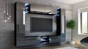 Wohnwand modern statt schrankwand antik. Wohnwand Kino Grau Hochglanz Schwarz Mediawand Medienwand Design Modern Led Beleuchtung Mdf Hochglanz Hangewand Hangeschrank Tv Wand Tv Wandgestaltung Familienzimmer Einrichtung Vitrine Design