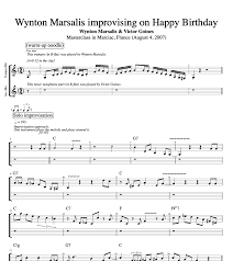 Free fingerstyle guitar lesson with tab, sheet music, chords and video tutorial. Wynton Marsalis Improvising On Happy Birthday Part 1 Trumpet Saxophone Guitar Sheet Music Chords Score Tabs Play Like The Greats Com