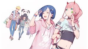 She also wears a metal anklet with her code number on it. Darling In The Franxx Goro Hiro Ichigo Zero Two With White Background Hd Anime Wallpaper A Wallpaper Wallpapers Printed