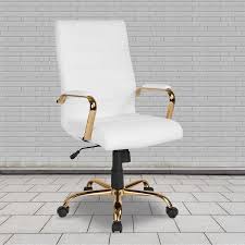 Flash Furniture White Leather Gold Frame Contemporary Adjustable Height Swivel Executive Chair Lowes Com High Back Chairs Contemporary Office Chairs Executive Chair