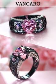 Black And Pink Diamond Ring Angel Wing Collection Black And Pink Engagement Ring For Women Pink Engagement Ring Gothic Engagement Ring Black Wedding Rings