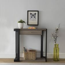 Modern black narrow hallway console table with copper textured wood top. Luxury Coffee End Console Tables Coffee End Console Tables For Sale