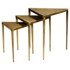 Ciri Hollywood Regency Antique Brass Triangle Nesting Tables Set Of 3 Nesting Tables Coffee Table Living Room Side Table