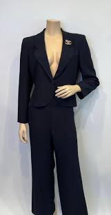 Chanel 02C 2002 Cruise Dark Navy Pants Jacket Suit Set FR 42 US 6/8 –  HelensChanel
