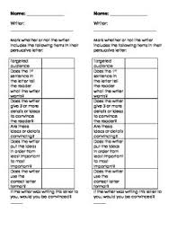 Persuasive Letter Peer Checklist Persuasive Letter Persuasive Writing Teaching Writing