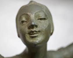 Large Green-patinated Deco Dancing Figure With Tambourine