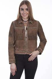 Women S Western Scully Brown Suede Leather Jacket With Silver Studs Fringes Coats Jackets Leather Jackets Women Leather Jacket Jackets For Women