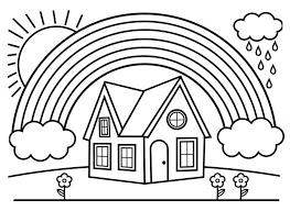 A great way for little kids and older children to practice drawing skills. House And Rainbow Coloring Page Free Printable Coloring Pages For Kids