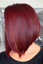 Red Wine Stacked Straight Lob Bobhaircut Stackedbob Haircuts Red Bob Hair Bob Hairstyles Long Bob Hairstyles