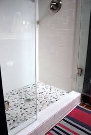 Sea Green And White Pebble Tile Pebble Tile Shower Floor Pebble Tile Shower White Subway Tile Shower